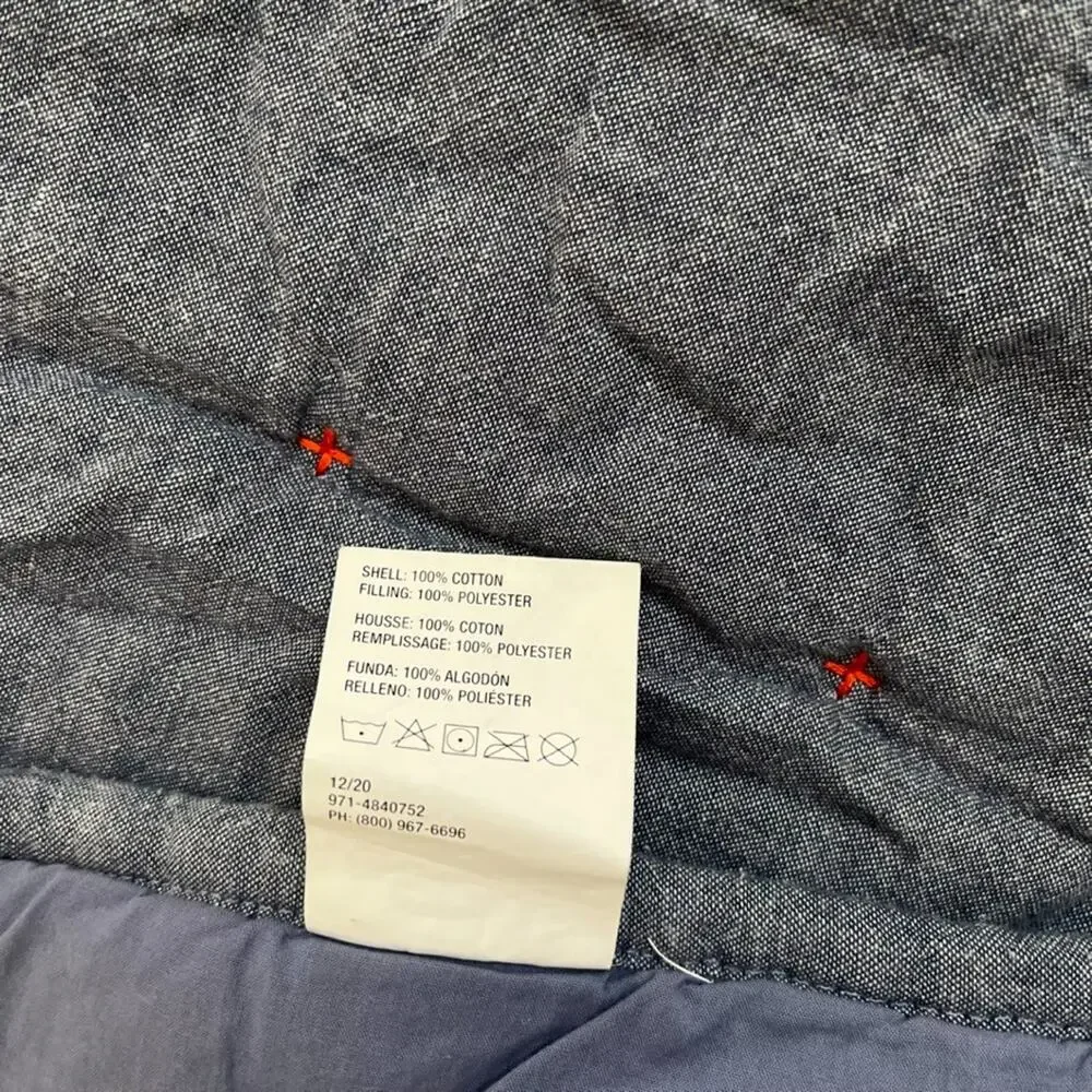 Crate & Barrel Blue Chambray Twin Quilt 66x86 in Orange Accent Stitching
